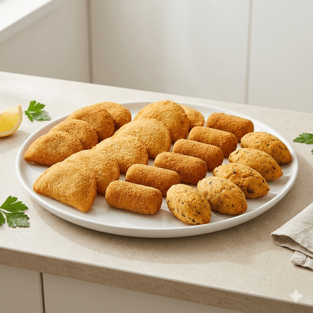 24-piece mixed box of Portuguese snacks beautifully arranged on a plate